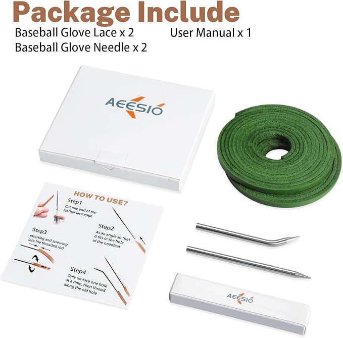 Softball Baseball Glove Lace, Mitt Lace Repair Kit Includes 2 Leather Laces and Lacing Needle for Catcher's Glove