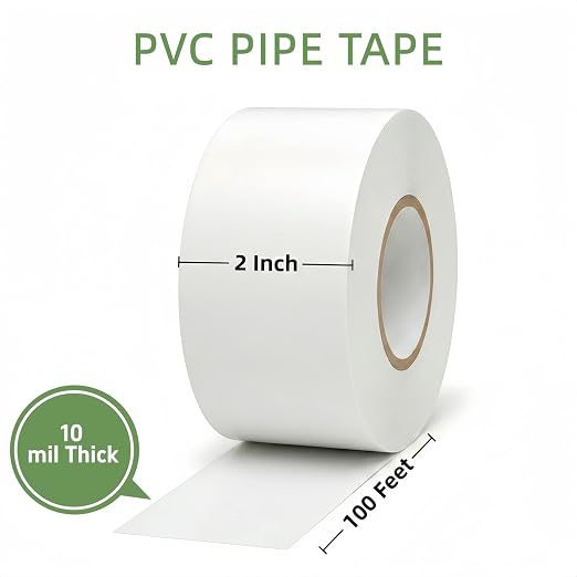 Pipe Wrap Tape,PVC Corrosion Protection,Width White Insulation Tape for Drain Pipe, Metal & Electrical Piping, Underground Pipe ，100' Length x 2" Width -10 Mil Thick