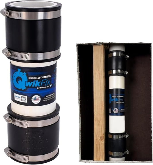 Fernco QwikFix Broken Pipe 3" Coupling Repair Kit for Plastic, Cast Iron and Steel Pipes in Black