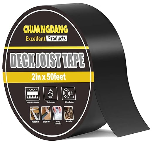 Black Decking Tape for Beam,2inx50ft,1-Pack,Black Joist Deck Tapes,Deck Tape Joist,decking,Roofs Beams,RV,Doors,and Fences,Anti-Corrosion,Weather-Resistant