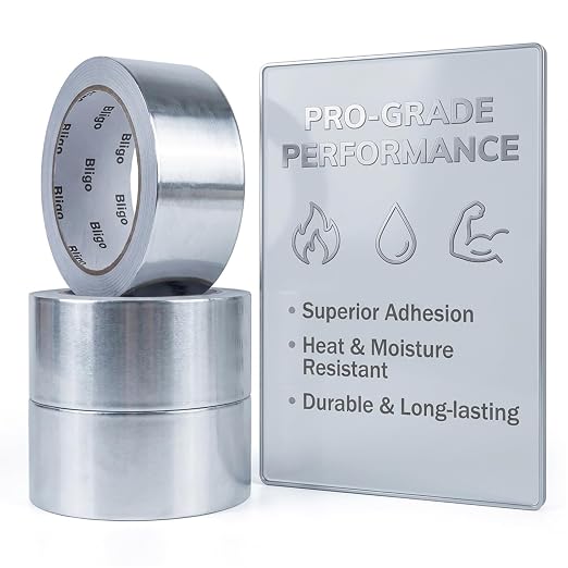 3 Pack Aluminum Foil Tape 4 Inch x 225 Feet Total, Heavy Duty Waterproof HVAC Tape, High Temperature Resistant Metal Tape for Ductwork, Dryer Vent, Pipe Insulation, Sealing & Patching