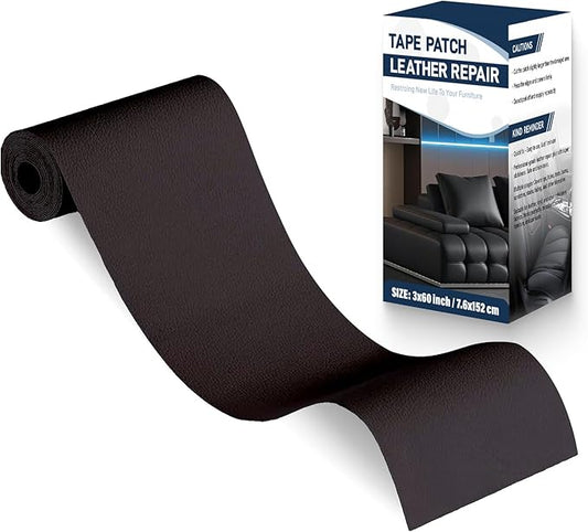 Zenyao Leather Repair Patch Tape - Self Adhesive Leather Repair Kit for Car Seat Furniture, Heavy Duty Vinyl Repair Patch for Couch Sofa, Waterproof Fix for Tears, 3x60 Inch Roll, Dark Brown