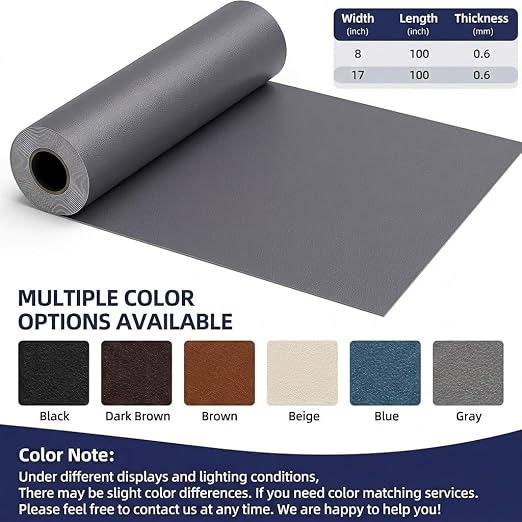 Qextce Leather Repair Patch Tape, Gray, 17x100 Inch | Self-Adhesive, Waterproof, Wear Heat Resistant, Vinyl Leather Repair Kit, For Furniture, Car Seat, Sofa, Couch, Luggage
