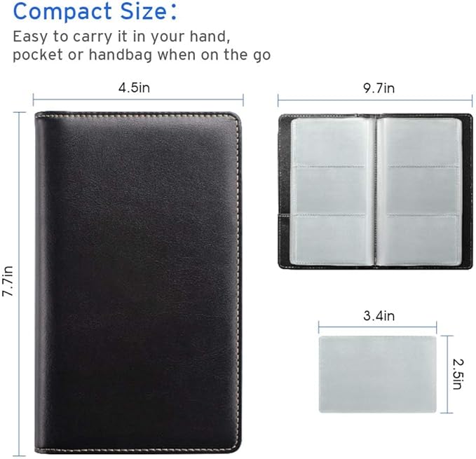 Sooez Leather Professional Business Card Book Holder Organizer, 240 Capacity Credit Card Booklet, PU Name Cards Holder Storage File for Men Women, 7.7"x 4.5" x 0.7", Dark Blue