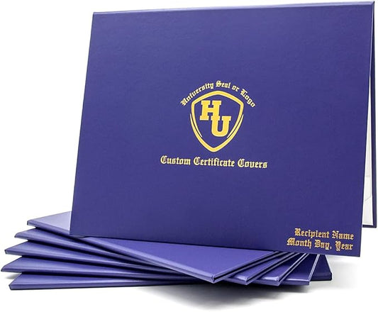 Honor U Customizable Faux Leather Document Cover with Metallic Foil Print for Diplomas, Awards, Certificates, Tent-Style Presentation, Non-Padded (Purple, 8.5x11 (Letter))