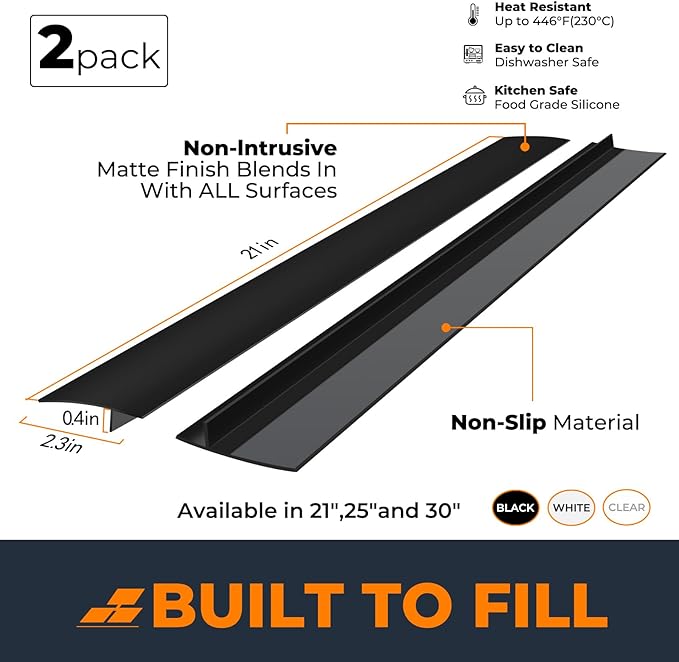 SEVCHY Silicone Stove Gap Covers (2 pack), Oven Gap Filler, Heat Resistant Stove Gap Filler, Seal Gap between Stovetop and Counter, Easy Clean (30 inch, Black)