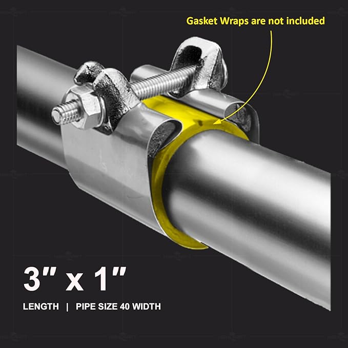 Highcraft Pipe Repair Clamp 1'', IPS Single Bolt, 3” Long, Stainless Steel (5 Pack)