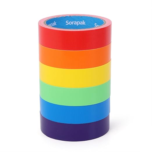 Colored Duct Tape 6 Rolls, 1 in x 10 yd, Rainbow Tape for DIY Crafts | Strong Adhesive, Easy Tear, Waterproof for Packing, Repairs, Color Coding, Home, School & Office