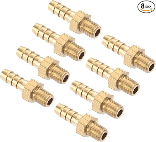 Pack of 8 Brass Hose Barb Fittings Adapter Connector 4mm Hose Barb to M5x0.8 Male Fittings for Home Machines, Massage Bathtubs, and Irrigation Systems
