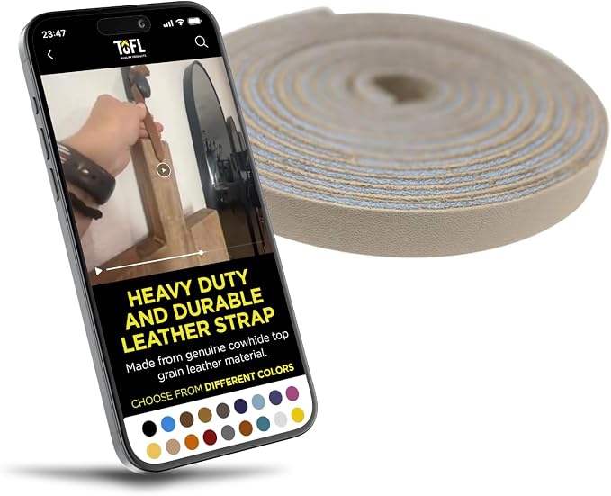 TOFL Genuine Leather Strap, Top Grain Cowhide Craft Strip – Beige (5 Pack) | 72" L x 3/8" W x 1/8" Thick | Suede Backing | Leather Craft Supplies | Easy to Cut & Stitch | DIY Projects & Repairs | 7–8 oz