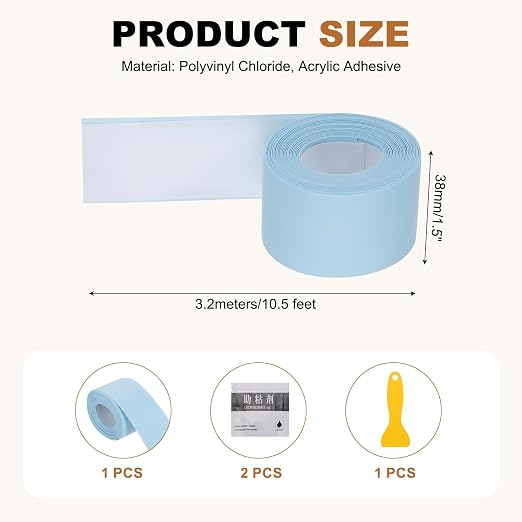 uxcell Caulk Tape Waterproof, 1.5 Inch x 10.5 ft Self-Adhesive Sealant Sealing Strip Caulking Sealant Tape PVC with Tool for Kitchen Sink Toilet Bathroom Bathtub Floor, Blue