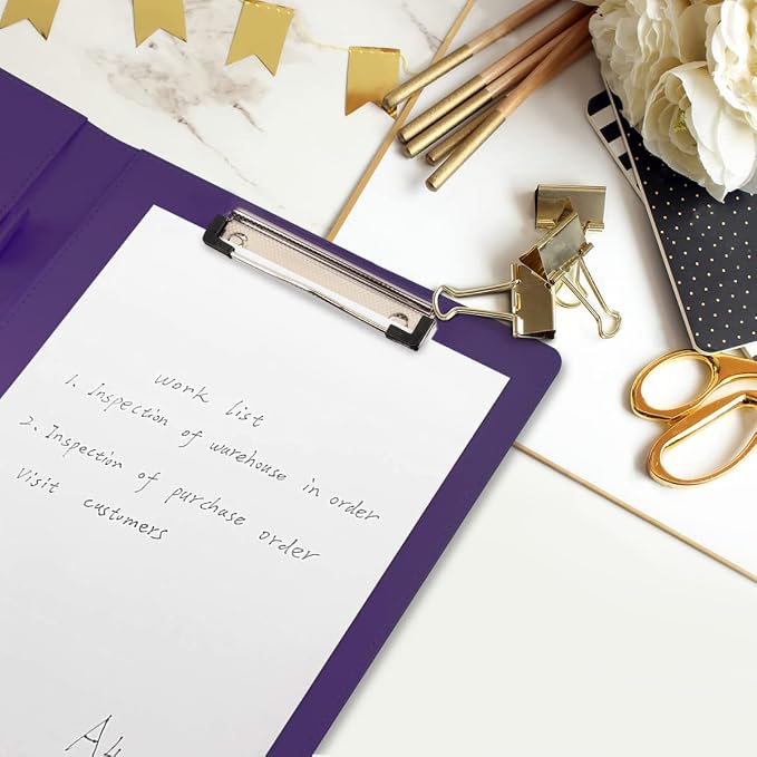 Resume Portfolio Folder, Padfolio Clipboard, Writing Portfolio Leather Clipboard with Cover for Legal Pad Holder Letter Size A4 for Business Conference Notepad Clip Boards, Purple