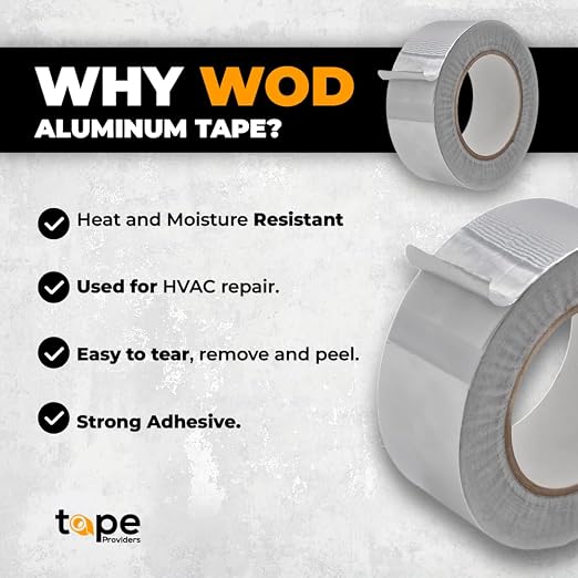 WOD Aluminum Foil Tape - 1 inch x 50 yds. Heat Shield Reflective Sealant Tape - Ideal for HVAC, Duct, Pipe, and Metal Insulation and Repair. Low and High Temperature Resistant AFTR28