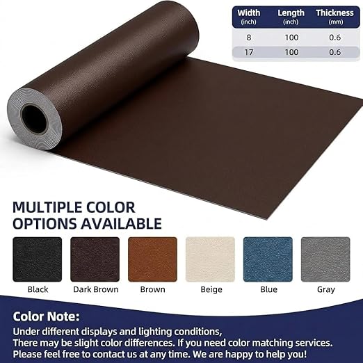 Qextce Leather Repair Patch Tape, Dark Brown, 17x100 Inch | Self-Adhesive, Waterproof, Wear Heat Resistant, Vinyl Leather Repair Kit, For Furniture, Car Seat, Sofa, Couch, Luggage