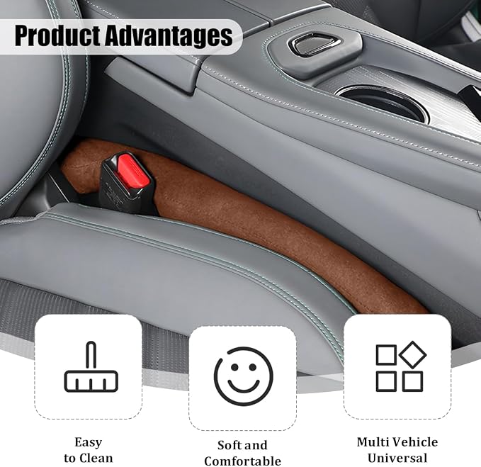 2PCS Car Seat Gap Filler, 2PCS Leather Between Chair Console Gap Plug to Impede ltems from Dropping, Automotive Interior Seat Seam Guard Stopper, Universal for Sedan RV Truck (Brown)