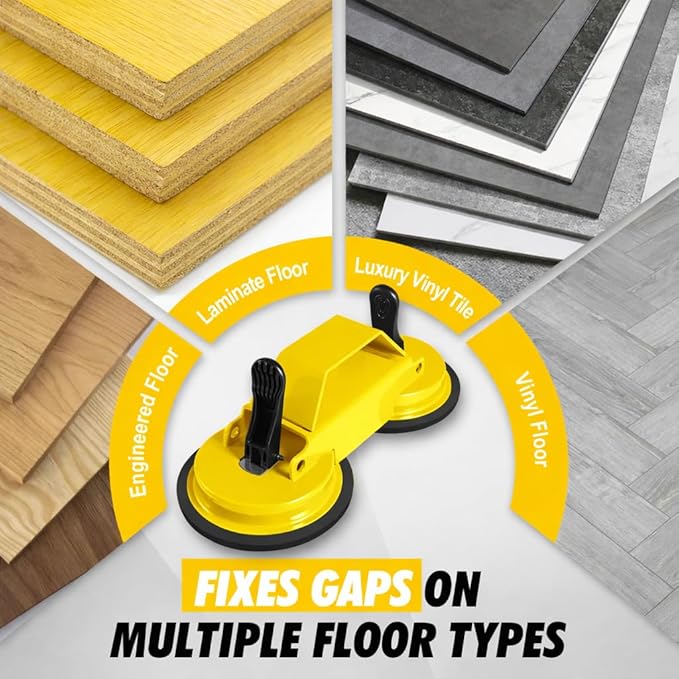 Floor Gap Fixer Tool, 45° Striking Surface Floor Gap Repair Tool with Dual Suction Cup, Made of Iron. with 6pcs Sticky Pads for Fixer Laminate/Vinyl Flooring Tools