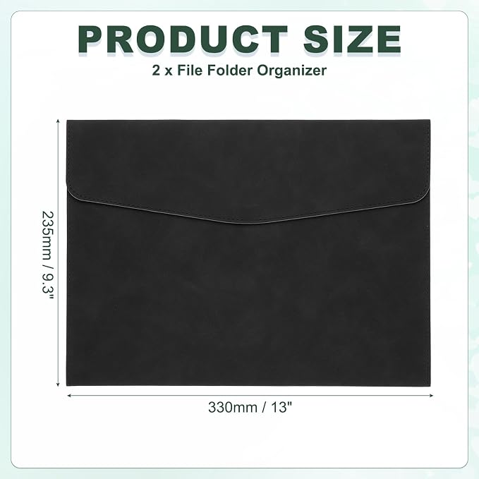 PATIKIL PU Leather A4 File Folder, 2Pcs Document Holder Filing Organizer Portfolio Envelope Folder Case with Snap Closure for Letter Receipt, Black