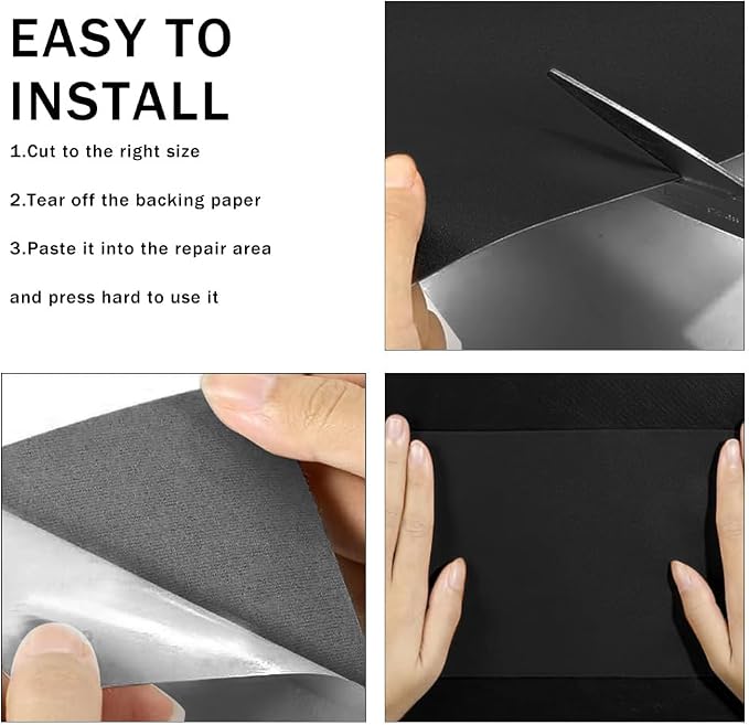 2PCS Vinyl and Leather Repair Kit, Leather Car Seat Repair Kit, 4 x 8 Inch Self Adhesive Waterproof Automotive Seat Patch, Car Fabric Sofa Vinyl Tape for Vehicles, Couches, Furniture (Black)