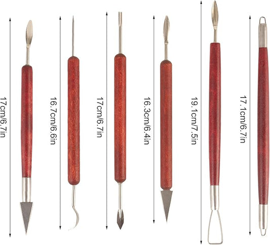 DIYOOHOMY Double-Ended Clay Sculpting Tools Set, 6 Pcs Pottery Carving Tools for Polymer Air Dry Clay, Professional Ceramic Modeling, Trimming, Shaping, DIY Crafts Supplies