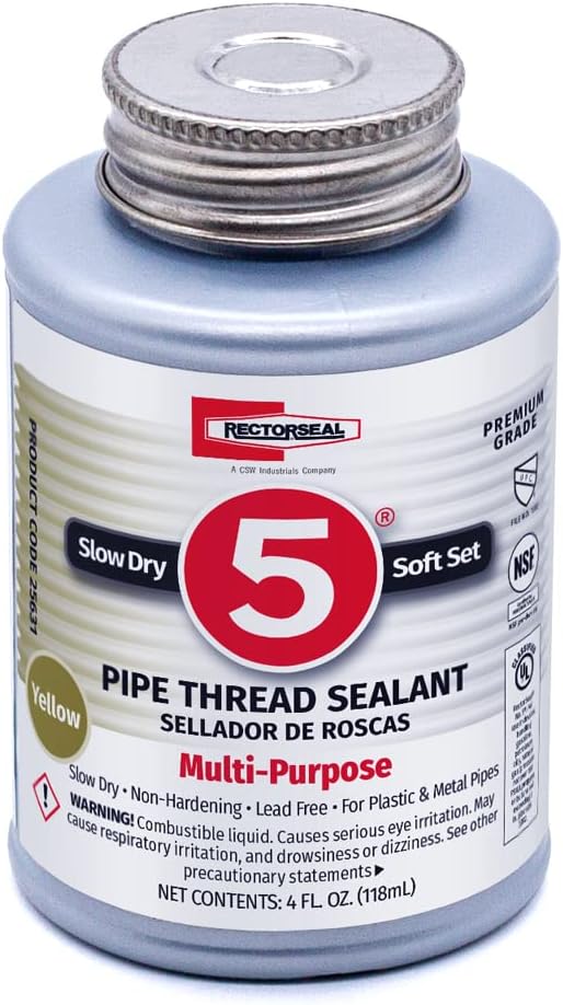 RectorSeal No. 5 25631 Pipe Thread Sealant, Lubricates & Protects Threads, Soft Setting, Slow Drying, & Permits Easy Breakout, Lead Free & Contains No Other Metals, 4 oz