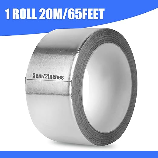 Romeda Aluminum Foil Tape, 2 inch x 65 Feet Foil Tape (3.9 mil), Silver Insulation Adhesive Metal Tape, High Temperature Heavy Duty HVAC Tapes for Ductwork, Dryer Vent, HVAC