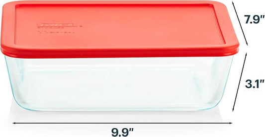 Pyrex Simply Store Glass Food Storage Container, Snug Fit Non-Toxic Plastic BPA-Free Lids, Freezer Dishwasher Microwave Safe, 11 Cup