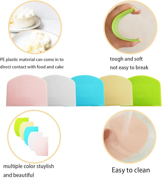 5 Pack Flexible Plastic Dough Scrapers, Multipurpose Bench Cutters for Bread Cake Pastry, Pastry Dividers, Lightweight Baking Tools for Home Kitchen, Bakery, Cooking Class