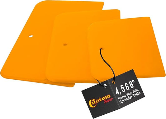 Custom Shop 4, 5, & 6 Inch Plastic Body Filler Spreader Tools for Automotive Body Fillers, Putties, Glazes, Epoxy Resin, Caulk, Glues - Plastic Spreader Tool Variety Pack