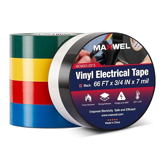 Colored PVC Electrical Tape - 6 Pack Professional Flame Retardant Multi Color Electric Insulation Tape for Home, Auto & Industrial Wiring, 0.75 IN 600V Waterproof UV Resistant Wire Wrap