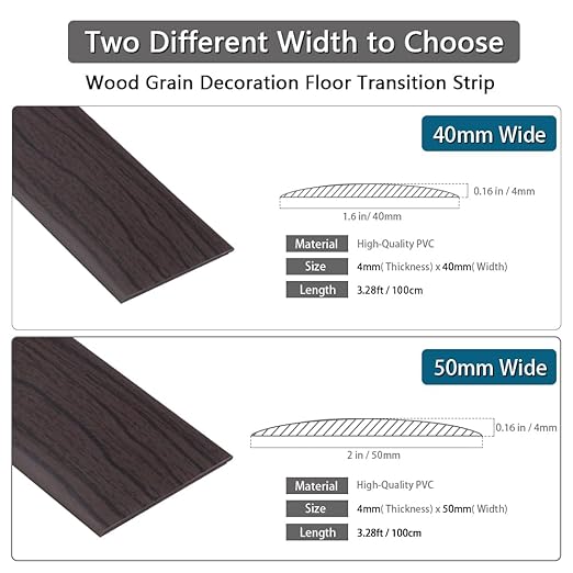Floor Transition Strip 2" Self Adhesive Flat Vinyl Flooring Transitions Strip with Strong Backing Wood Grain 5cm, 3.28FT, Dark Walnut