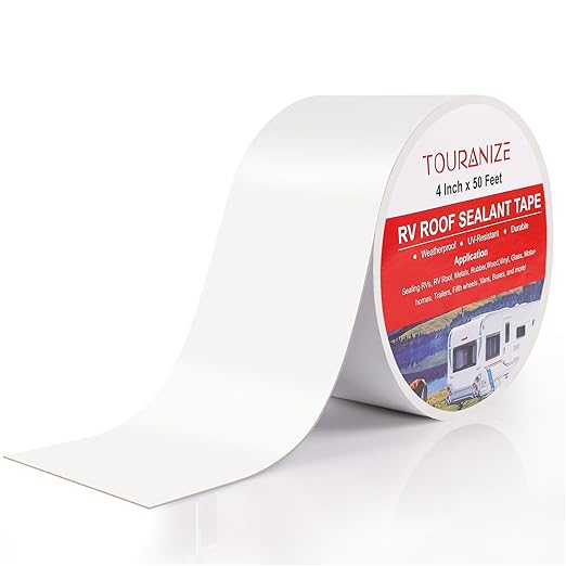 RV Roof Tape, 4 Inch x 50 Feet RV Sealant Tape for Camper Roof Repair, Boat Sealing, Trailer Roofing Seam Leaks, UV Resistant, Waterproof, White