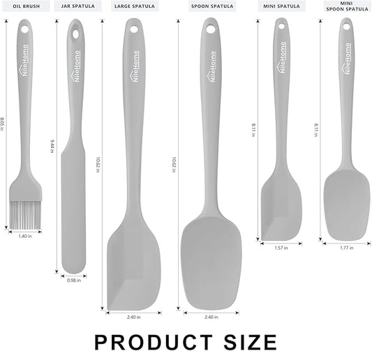 NileHome Silicone Spatula Set, 6 Pieces Food Grade Kitchen Utensils with Silicone Brush Heat Resistant Dishwasher Safe BPA-Free Rubber Spatula for Scraping, Baking, Cooking, Mixing-Grey