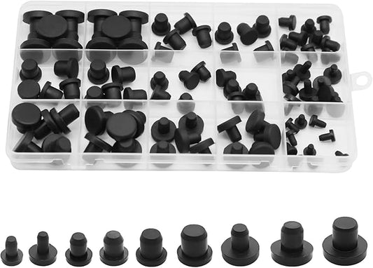 90Pcs Silicone Rubber Hole Plugs Set, Vacuum Caps Kit in 9 Sizes, Flexible Sealing Stoppers for Powder Coating, Bottles, Bathtub, Pipe & DIY Projects Multi-Purpose (Black)