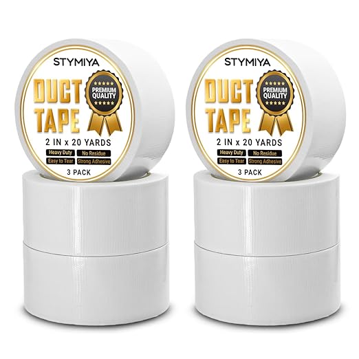 White Duct Tape Bulk Pack Heavy Duty: Wide Waterproof Outdoor Duck Furniture Repair Tape - Strong Adhesive Weather UV Resistant No-Residue Masking Tapes Patterns Variety Pack (6, White)