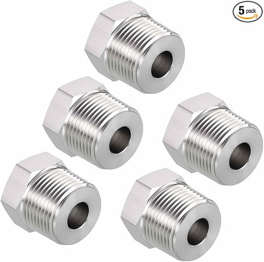 Pack of 5, 3/4" Male NPT NPT1/8" FeMale NPT Solid 304 Stainless Steel Hex Bushing, Hose Fittings Adapter Reducer for Bathroom Remodel, Tool Extensions