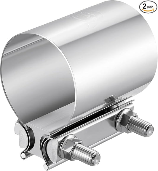 EVIL ENERGY 2.5 Inch Exhaust Clamp, Butt Joint Band Clamp Sleeve Coupler Stainless Steel for 2 1/2" OD Pipes, Mufflers, Catalytic Converters 2PC