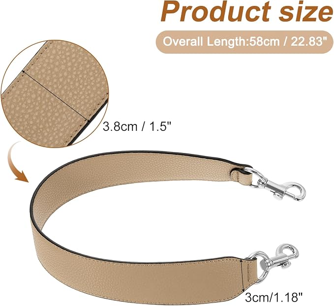 uxcell 22.83 Inch PU Leather Short Bag Strap with Clasp, Purse Handles Handbags Replacement Straps for Clutch Bag Crossbody Underarm Bags, Tawny, Silver Buckle