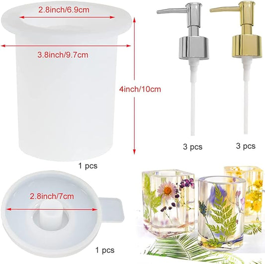 Pump Bottle Resin Mold,1 Set Bathroom Bottle Resin Mold+6 Pack Dispenser Pump,Pump Bottle for Storage Soap Lotions Hand Sanitizer and Creams, DIY Dispenser Pump Bottles for Kitchen, Home Decor