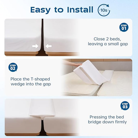 ENITYA 12" Wide Split King Gap Filler for Adjustable Bed, Fits 0–3″ Gap, Bed Bridge Twin XL to King Converter, Mattress Connector with Removable Cover, Suit for Guest/Hotel/Family Room, Easy Install