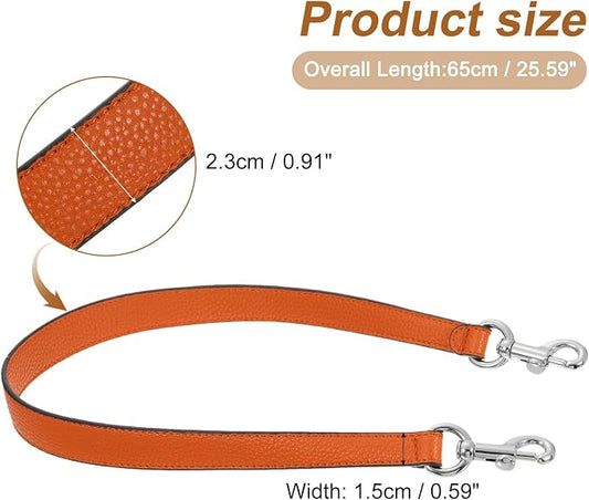 uxcell 25.59 Inch PU Leather Short Bag Strap with Clasp, Purse Handles Handbags Replacement Straps for Clutch Bag Underarm Bags, Orange, Silver Buckle