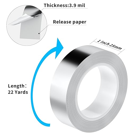 Aluminum Foil Tape Heavy Duty 1 Inch x 22 Yards（3.9 mil）, High Temp Waterproof HVAC Tape, Silver Insulation Adhesive for Ductwork, Sealing, Dryer Vent, Furnace, AC, Pipe Repair