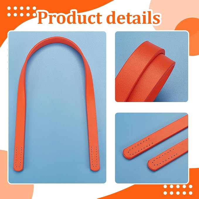 PH PandaHall 24 Inch Leather Bag Strap 2pcs Sew on Purse Handles 0.7 Inch Wide Short Handbag Strap Orange Leather Bag Handle Replacement Handle for DIY Handbags Bags Tote Crochet Bag Repair