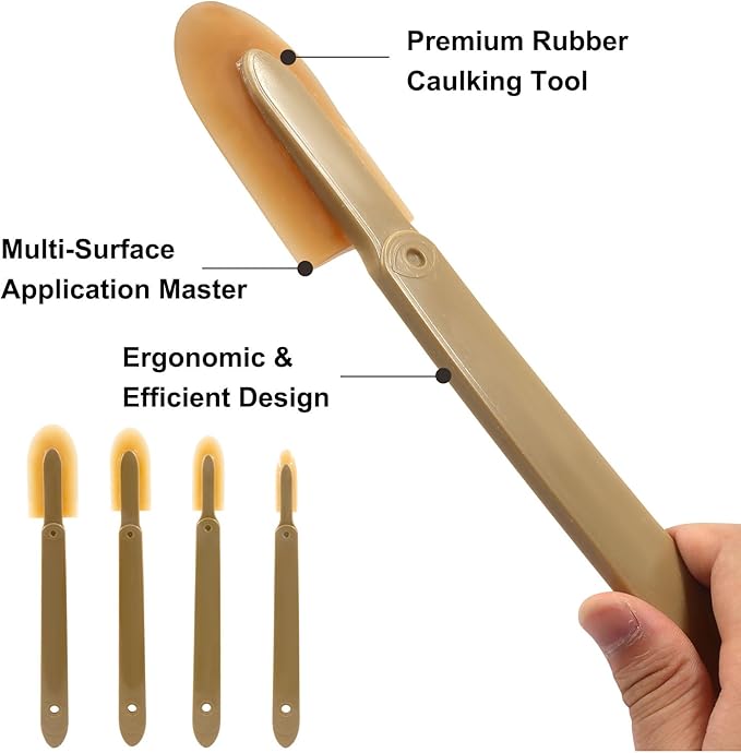 8 Pcs Rubber Caulking Tool Set - 4 Size Reusable Sealant Spatula Kit with Grip for Smooth Finishing on Tiles, Brick & Bathroom