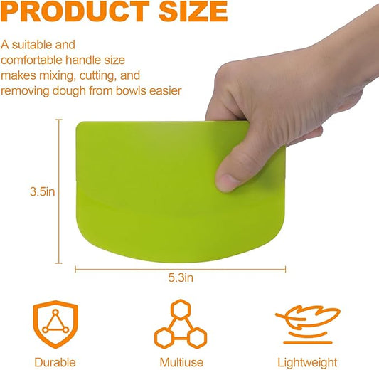 3 Pieces Food Dough Scraper, Plastic Multi - Purpose Kitchen Pastry Cutting Tool, Flexible Bowl Scraper with Curved Edge, Cake Baking Bench Scraper
