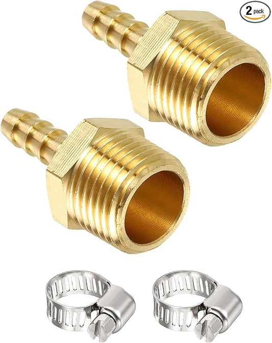 Pack of 2 Brass Hose Barb Fittings 10mm Hose Barb to 3/4" G Male Fittings with 2pcs Stainless Steel Hose Clamps for Home Machines, Massage Bathtubs, and Irrigation Systems
