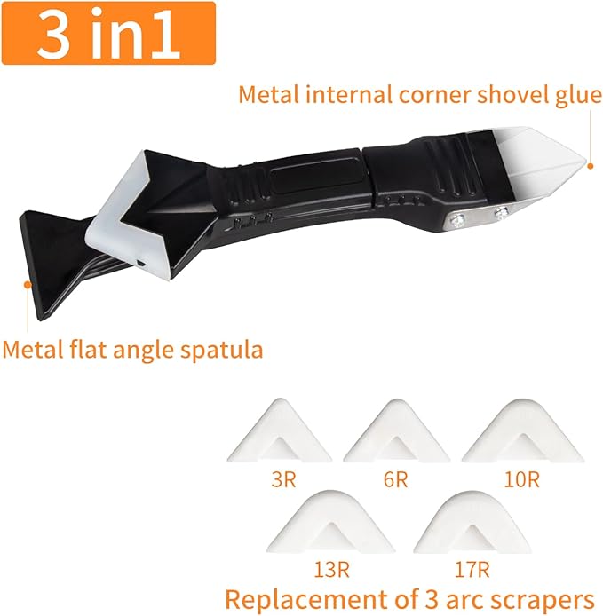 Silicone Caulking Tool, 3 in 1 Silicone Remover Multi Tool, Glazing Compound Finishing Tool, Caulk Remover Tool, for Bathroom,Kitchen,Floor,Window,Sink Joint,Frames Seal(2 sets)