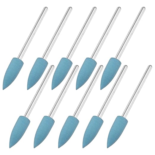 M METERXITY 10-Pack Polishing Bit Buffing Wheel, 0.23 Inch(6mm) Dia Silicone Pointed Polishing Kit Sanding Bits for Jewelry/Bone Products/Jade Carvings, Rotary Tool 2000 Grits [Blue]