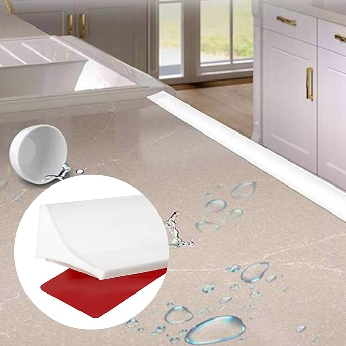 New Collapsible Shower Threshold Water Dam, Self Adhesive Silicone Waterproof Barrier Bathroom and Kitchen Water Strip Dam Shower Guard for Dry and Wet Separation Caulk Seal Strip Edge Trim(White)