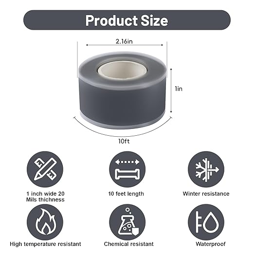 4-Pack Gray Self Fusing Silicone Tape (40 Ft Total) - Industrial Grade Rubber Tape for Metal Pipe Repair & Conduit Sealing - Waterproof, Air-Tight & Easy-Peel Insulation Wrap