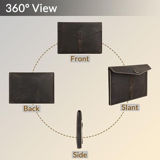 Genuine Leather Envelope Document Holder， Leather File Folder Organizer，Envelope Document Holder for Men&Women, Personalized Folio Laptop Sleeve Case for 15" Laptops, Tablets